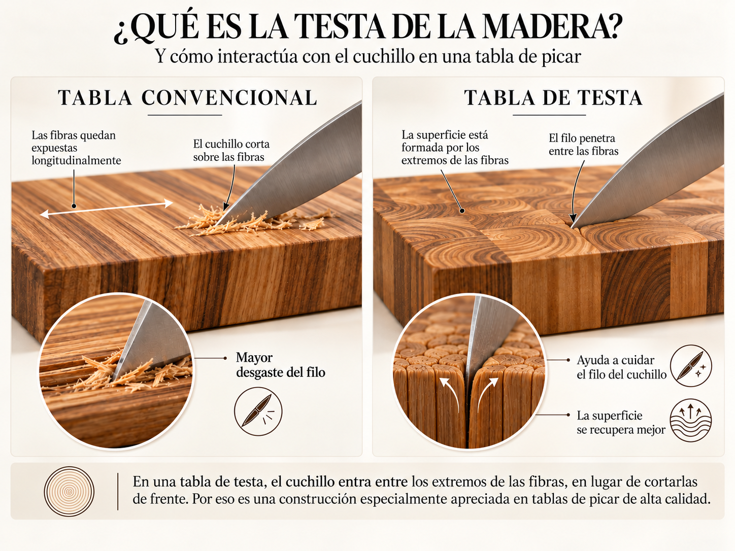 Comparación visual entre tabla convencional y tabla de testa